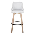 Hannah 30" Fixed-Height Barstool - Set of 2 - Whitewashed Wood, White PU, Gold Metal, Black Metal