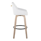 Hannah 30" Fixed-Height Barstool - Set of 2 - Whitewashed Wood, White PU, Gold Metal, Black Metal