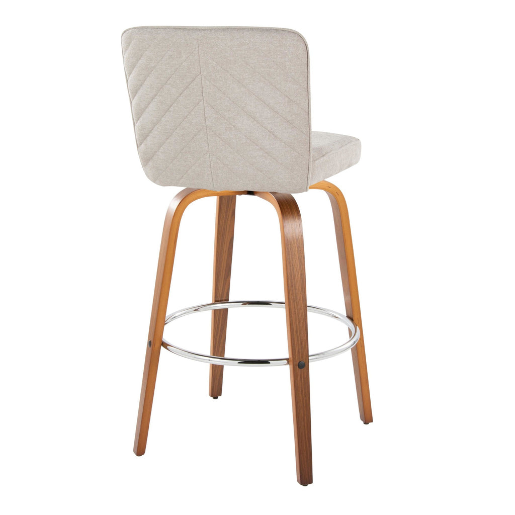 Henry 30" Fixed-Height Xl Barstool - Set of 2 - Walnut Wood, Beige Fabric, Chrome Metal