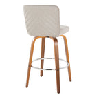 Henry 30" Fixed-Height Xl Barstool - Set of 2 - Walnut Wood, Beige Fabric, Chrome Metal