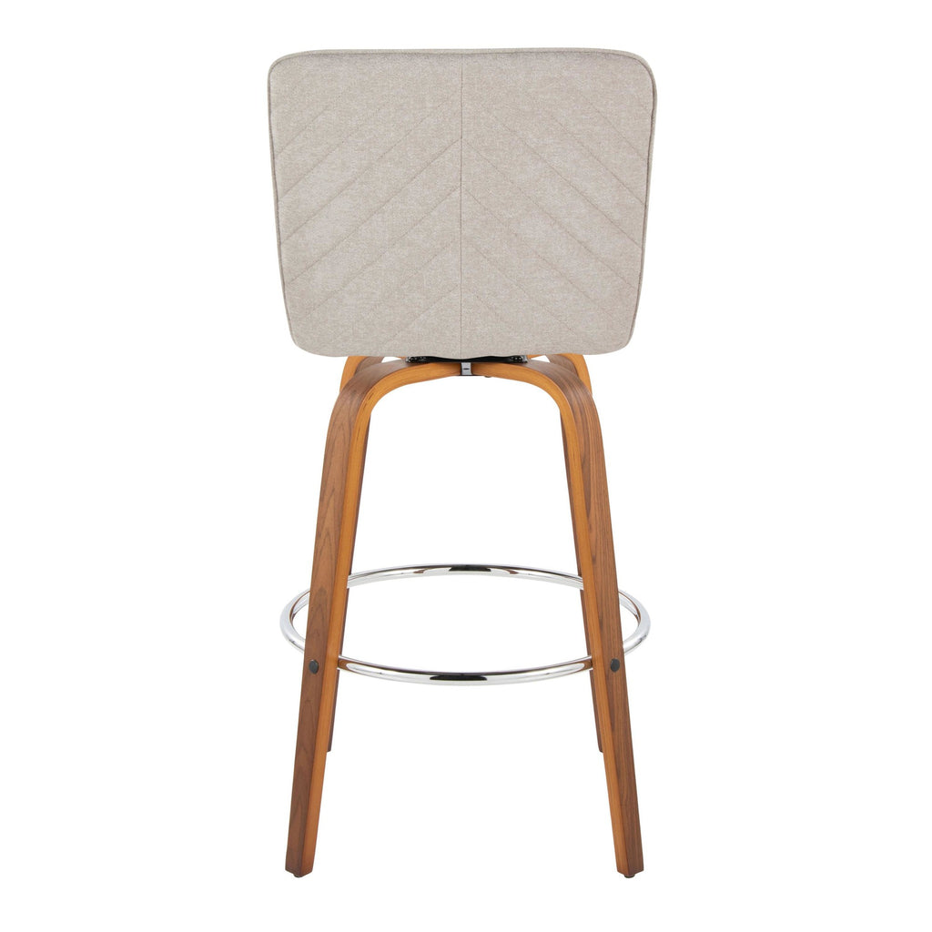 Henry 30" Fixed-Height Xl Barstool - Set of 2 - Walnut Wood, Beige Fabric, Chrome Metal