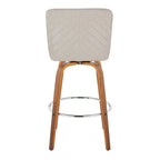 Henry 30" Fixed-Height Xl Barstool - Set of 2 - Walnut Wood, Beige Fabric, Chrome Metal