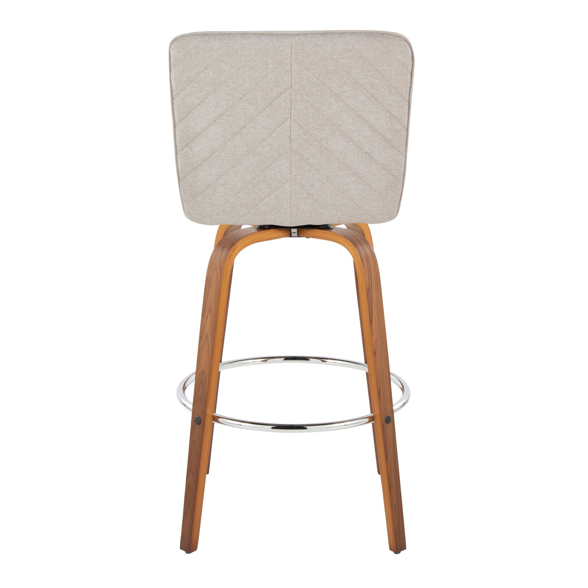 Henry 30" Fixed-Height Xl Barstool - Set of 2 - Walnut Wood, Beige Fabric, Chrome Metal
