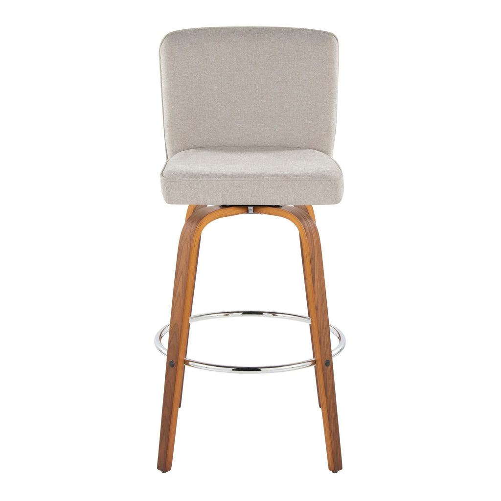 Henry 30" Fixed-Height Xl Barstool - Set of 2 - Walnut Wood, Beige Fabric, Chrome Metal