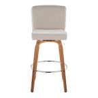 Henry 30" Fixed-Height Xl Barstool - Set of 2 - Walnut Wood, Beige Fabric, Chrome Metal