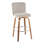 Henry 30" Fixed-Height Xl Barstool - Set of 2 - Walnut Wood, Beige Fabric, Chrome Metal