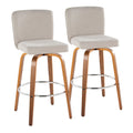 Henry 30" Fixed-Height Xl Barstool - Set of 2 - Walnut Wood, Beige Fabric, Chrome Metal