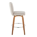 Henry 30" Fixed-Height Xl Barstool - Set of 2 - Walnut Wood, Beige Fabric, Chrome Metal