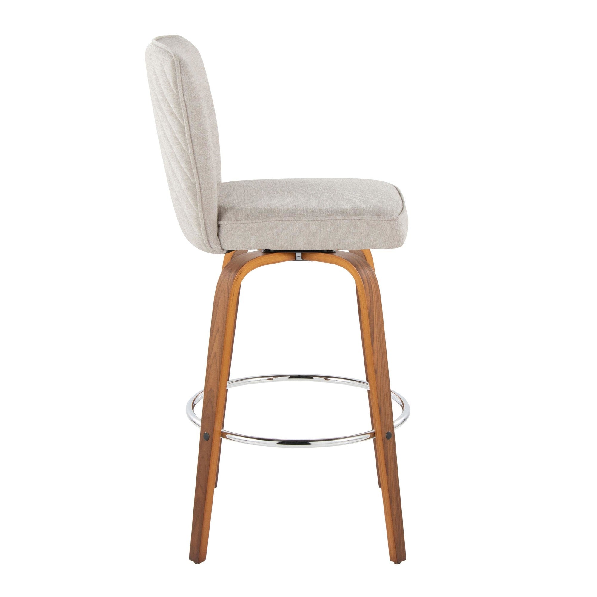 Henry 30" Fixed-Height Xl Barstool - Set of 2 - Walnut Wood, Beige Fabric, Chrome Metal