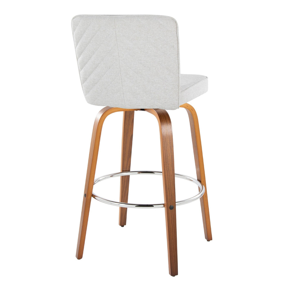 Henry 30" Fixed-Height Xl Barstool - Set of 2 - Walnut Wood, White Fabric, Chrome Metal
