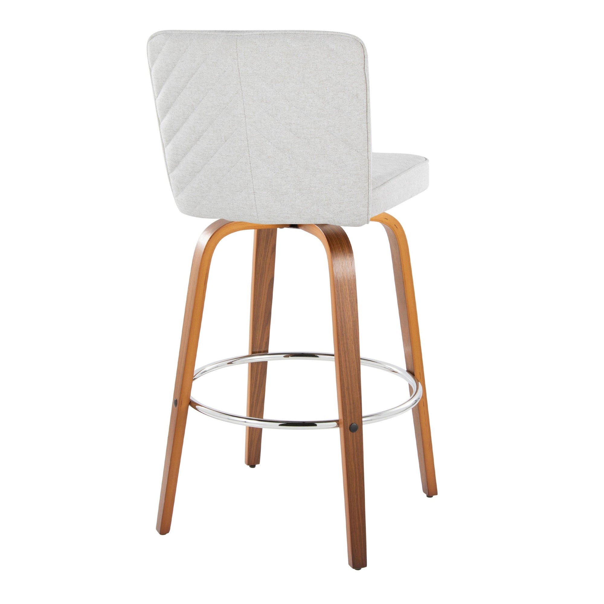 Henry 30" Fixed-Height Xl Barstool - Set of 2 - Walnut Wood, White Fabric, Chrome Metal