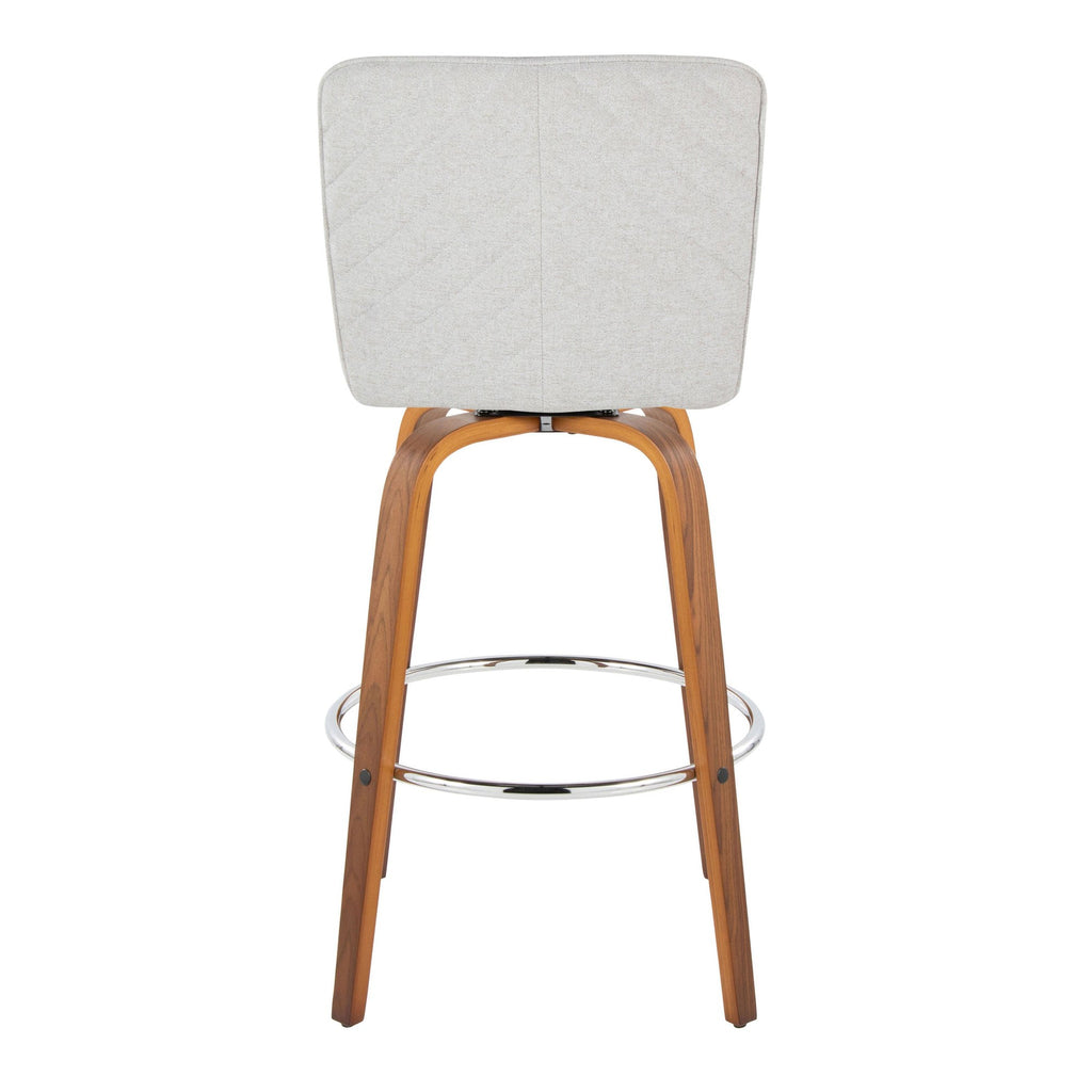 Henry 30" Fixed-Height Xl Barstool - Set of 2 - Walnut Wood, White Fabric, Chrome Metal