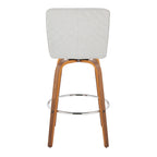 Henry 30" Fixed-Height Xl Barstool - Set of 2 - Walnut Wood, White Fabric, Chrome Metal