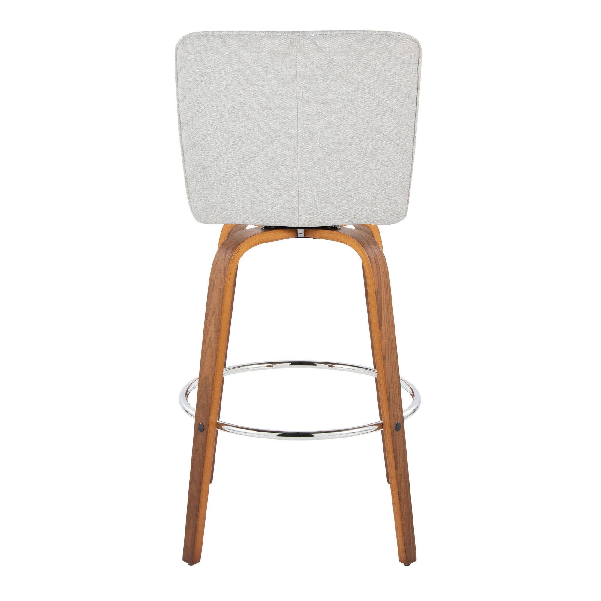 Henry 30" Fixed-Height Xl Barstool - Set of 2 - Walnut Wood, White Fabric, Chrome Metal