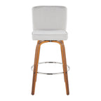 Henry 30" Fixed-Height Xl Barstool - Set of 2 - Walnut Wood, White Fabric, Chrome Metal