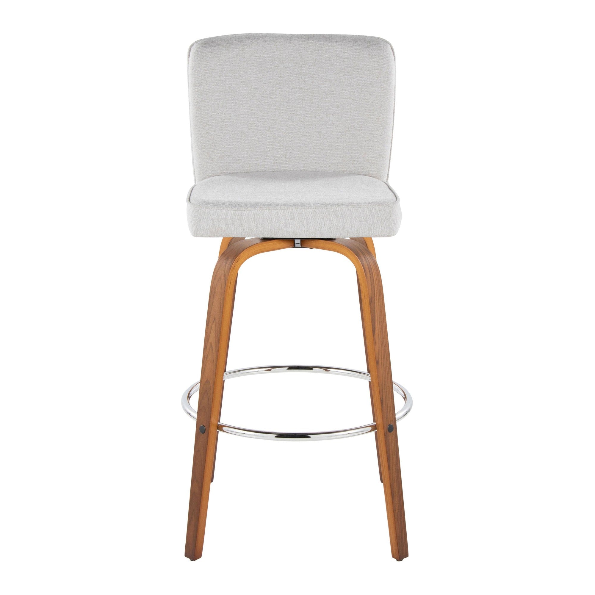 Henry 30" Fixed-Height Xl Barstool - Set of 2 - Walnut Wood, White Fabric, Chrome Metal