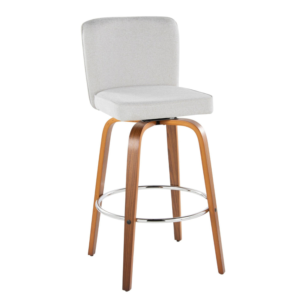 Henry 30" Fixed-Height Xl Barstool - Set of 2 - Walnut Wood, White Fabric, Chrome Metal