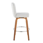 Henry 30" Fixed-Height Xl Barstool - Set of 2 - Walnut Wood, White Fabric, Chrome Metal