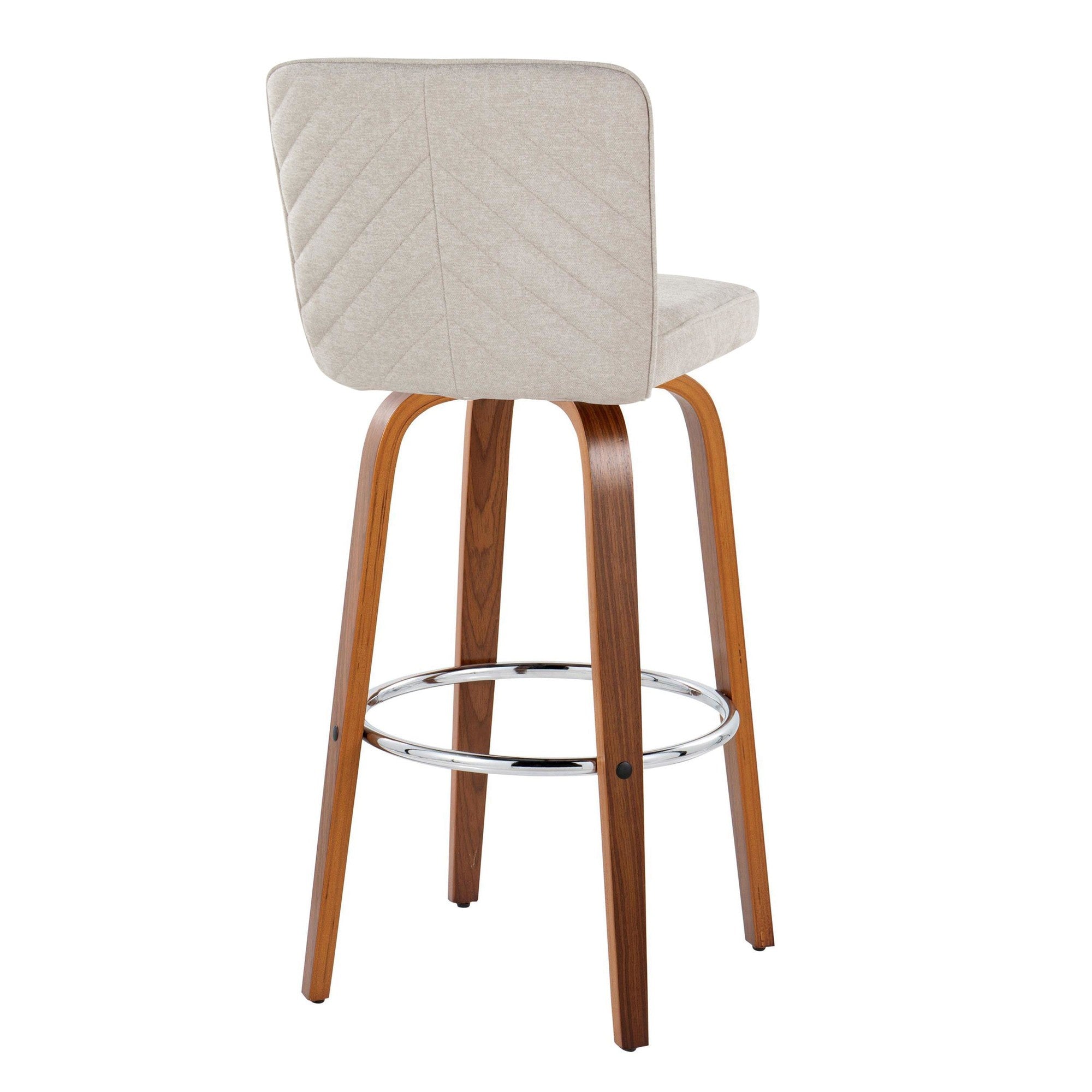 Henry 30" Fixed-Height Barstool - Set of 2 - Walnut Wood, Beige Fabric, Chrome Metal