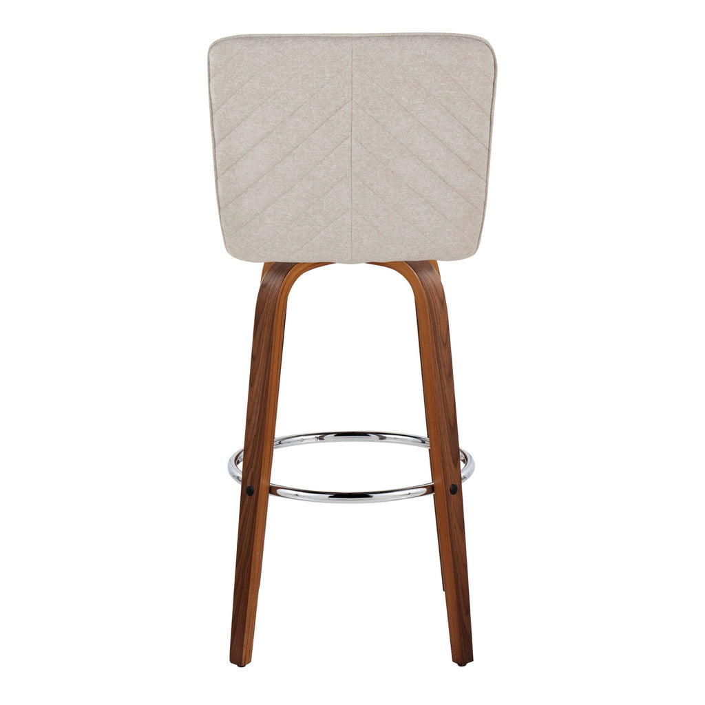 Henry 30" Fixed-Height Barstool - Set of 2 - Walnut Wood, Beige Fabric, Chrome Metal