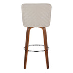Henry 30" Fixed-Height Barstool - Set of 2 - Walnut Wood, Beige Fabric, Chrome Metal