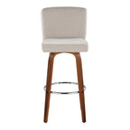 Henry 30" Fixed-Height Barstool - Set of 2 - Walnut Wood, Beige Fabric, Chrome Metal