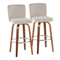 Henry 30" Fixed-Height Barstool - Set of 2 - Walnut Wood, Beige Fabric, Chrome Metal