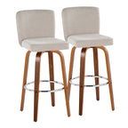 Henry 30" Fixed-Height Barstool - Set of 2 - Walnut Wood, Beige Fabric, Chrome Metal