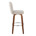Henry 30" Fixed-Height Barstool - Set of 2 - Walnut Wood, Beige Fabric, Chrome Metal