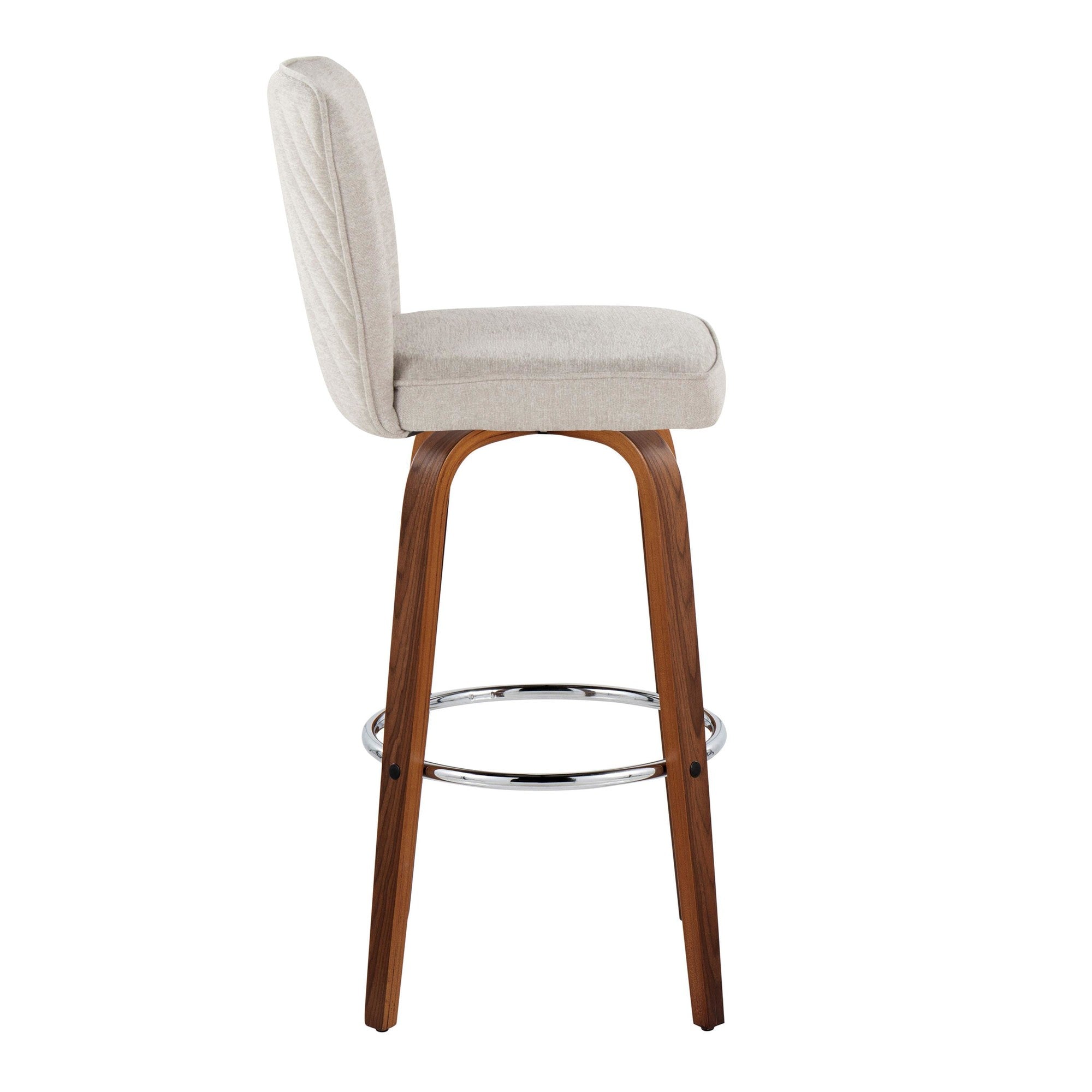 Henry 30" Fixed-Height Barstool - Set of 2 - Walnut Wood, Beige Fabric, Chrome Metal