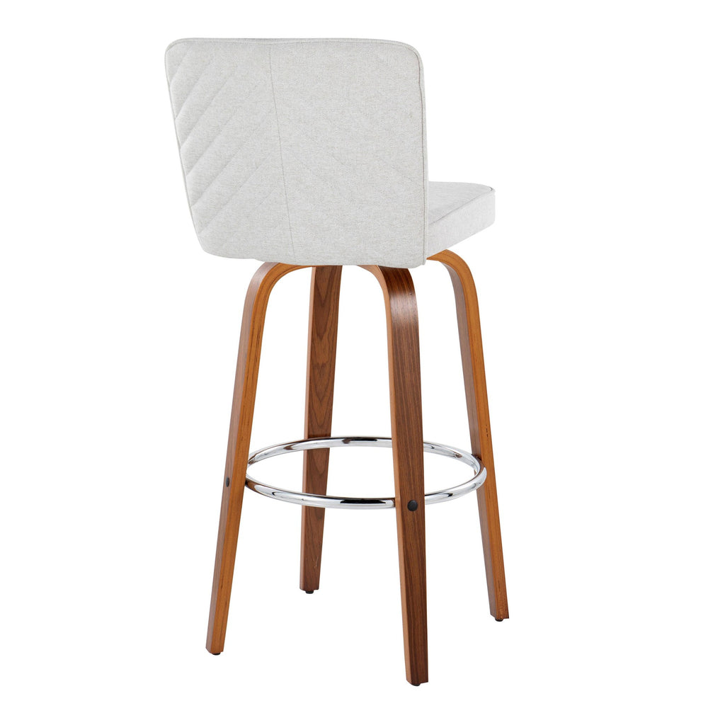 Henry 30" Fixed-Height Barstool - Set of 2 - Walnut Wood, White Fabric, Chrome Metal