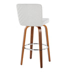 Henry 30" Fixed-Height Barstool - Set of 2 - Walnut Wood, White Fabric, Chrome Metal