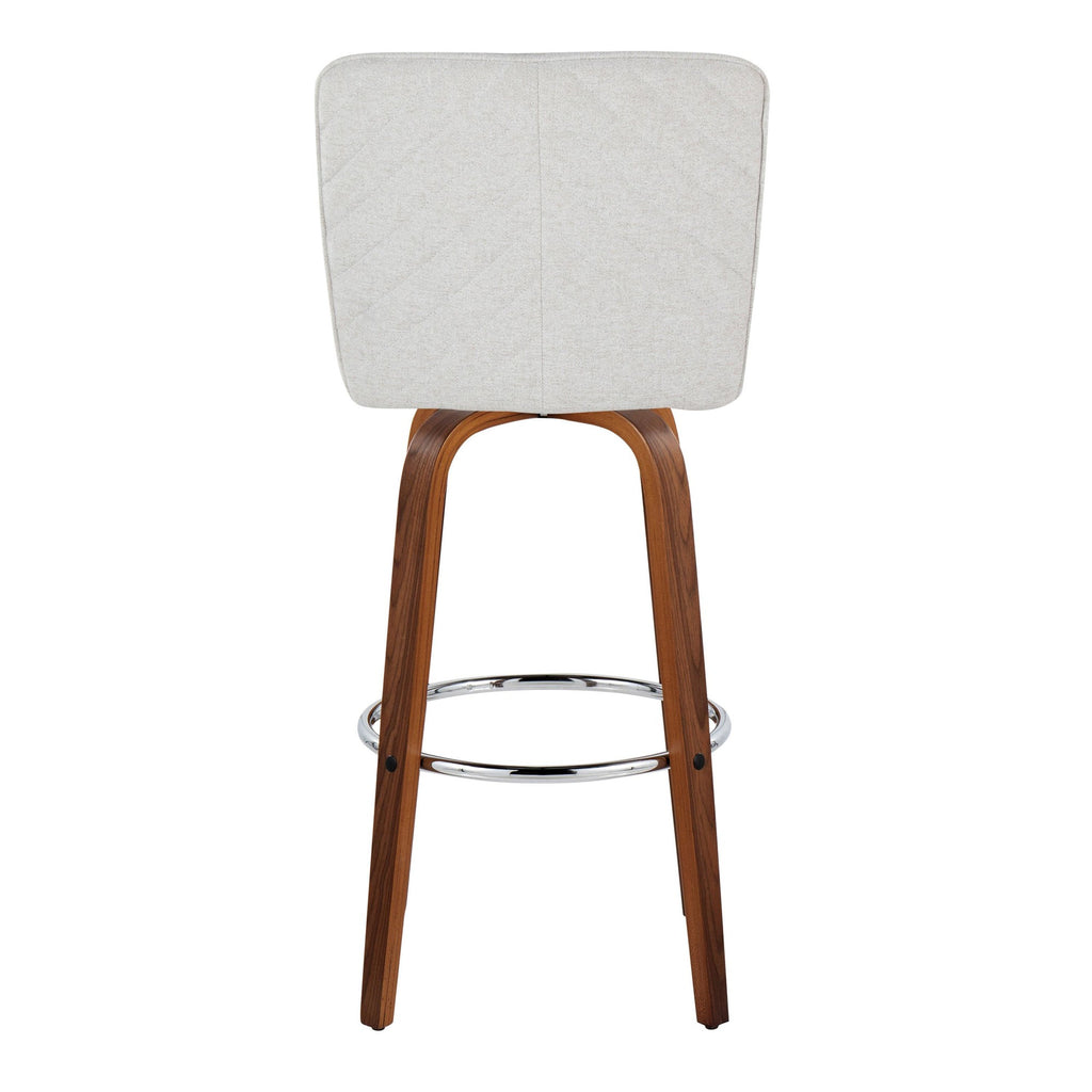 Henry 30" Fixed-Height Barstool - Set of 2 - Walnut Wood, White Fabric, Chrome Metal