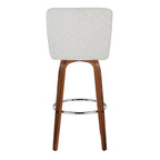 Henry 30" Fixed-Height Barstool - Set of 2 - Walnut Wood, White Fabric, Chrome Metal