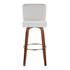 Henry 30" Fixed-Height Barstool - Set of 2 - Walnut Wood, White Fabric, Chrome Metal
