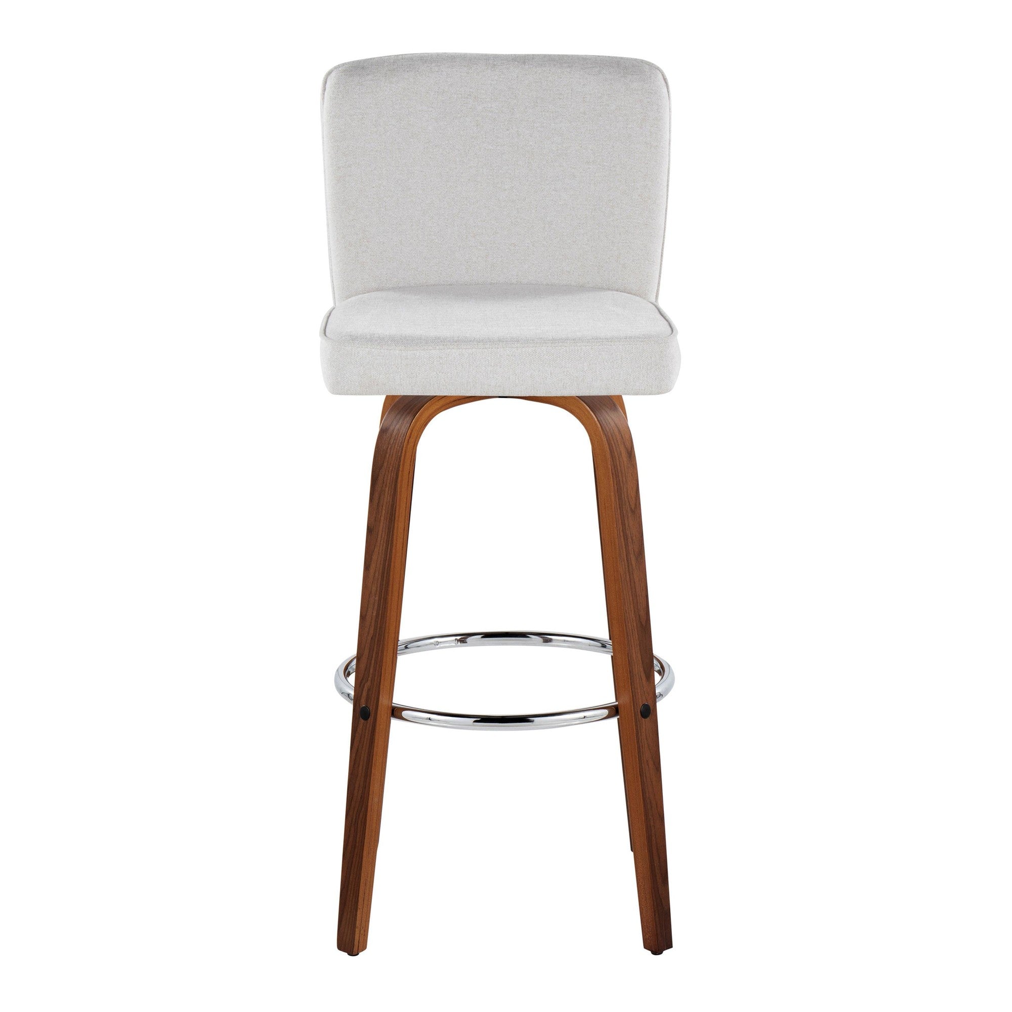 Henry 30" Fixed-Height Barstool - Set of 2 - Walnut Wood, White Fabric, Chrome Metal