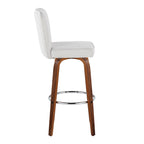 Henry 30" Fixed-Height Barstool - Set of 2 - Walnut Wood, White Fabric, Chrome Metal