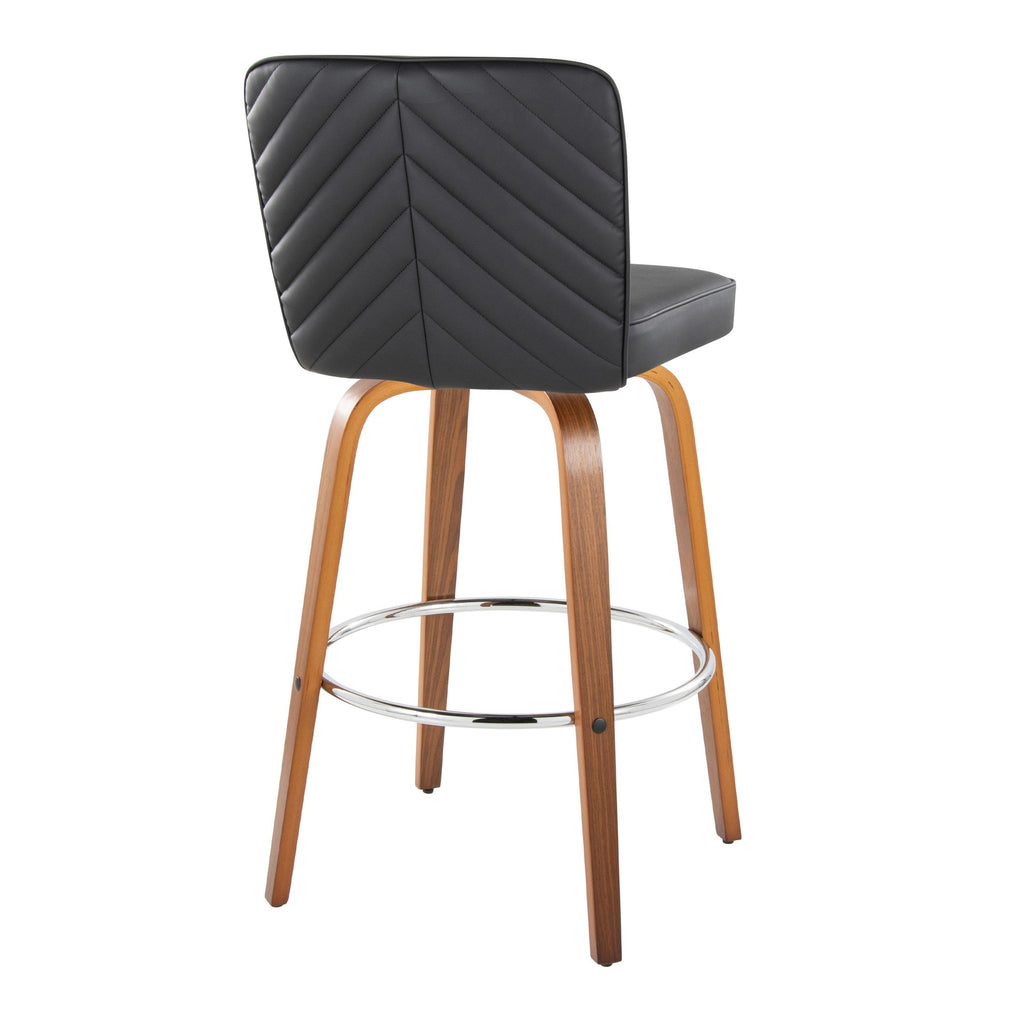 Henry 30" Fixed-Height Xl Barstool - Set of 2 - Walnut Wood, Black PU, Chrome Metal