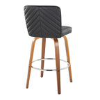 Henry 30" Fixed-Height Xl Barstool - Set of 2 - Walnut Wood, Black PU, Chrome Metal