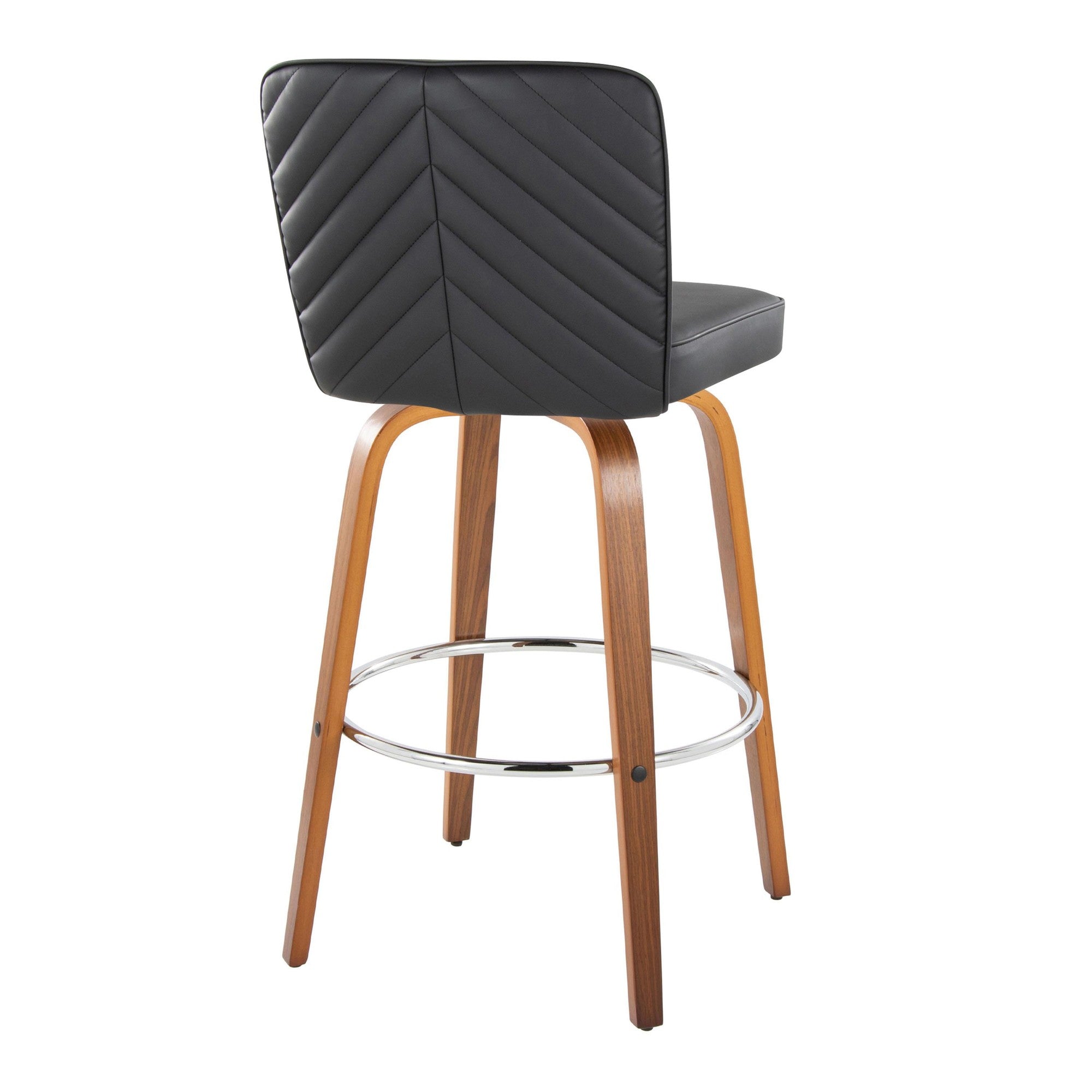 Henry 30" Fixed-Height Xl Barstool - Set of 2 - Walnut Wood, Black PU, Chrome Metal
