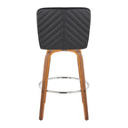 Henry 30" Fixed-Height Xl Barstool - Set of 2 - Walnut Wood, Black PU, Chrome Metal