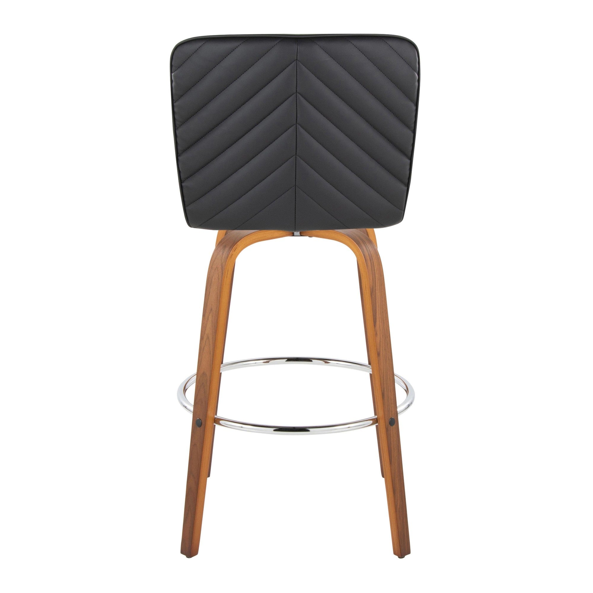 Henry 30" Fixed-Height Xl Barstool - Set of 2 - Walnut Wood, Black PU, Chrome Metal