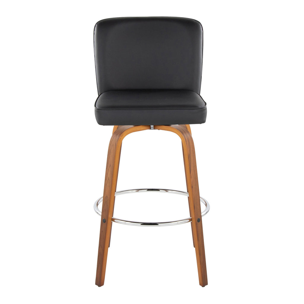 Henry 30" Fixed-Height Xl Barstool - Set of 2 - Walnut Wood, Black PU, Chrome Metal