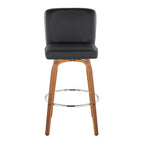 Henry 30" Fixed-Height Xl Barstool - Set of 2 - Walnut Wood, Black PU, Chrome Metal