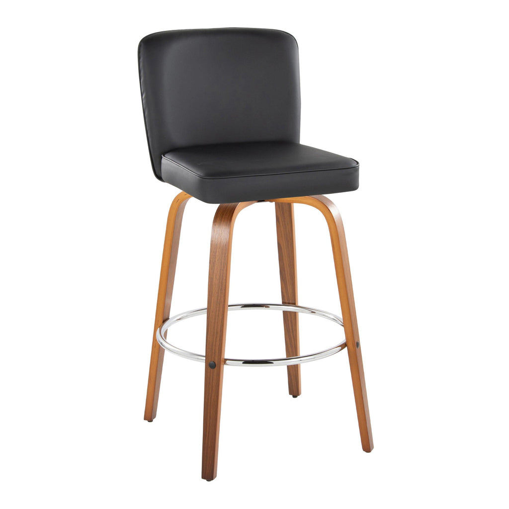 Henry 30" Fixed-Height Xl Barstool - Set of 2 - Walnut Wood, Black PU, Chrome Metal