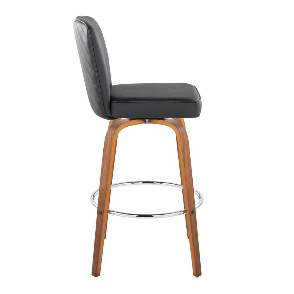 Henry 30" Fixed-Height Xl Barstool - Set of 2 - Walnut Wood, Black PU, Chrome Metal