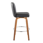 Henry 30" Fixed-Height Xl Barstool - Set of 2 - Walnut Wood, Black PU, Chrome Metal