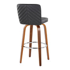 Henry 30" Fixed-Height Barstool - Set of 2 - Walnut Wood, Black PU, Chrome Metal