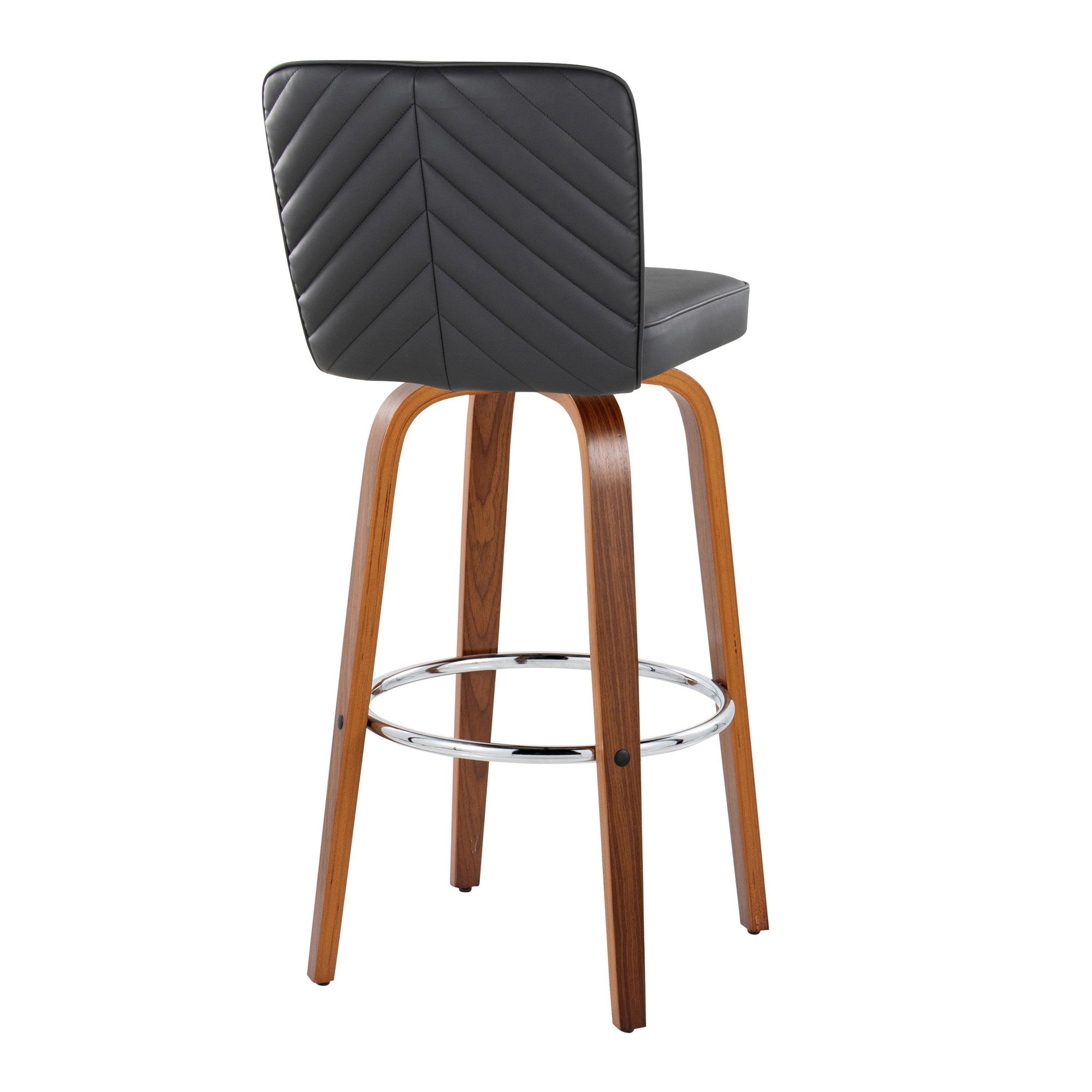 Henry 30" Fixed-Height Barstool - Set of 2 - Walnut Wood, Black PU, Chrome Metal