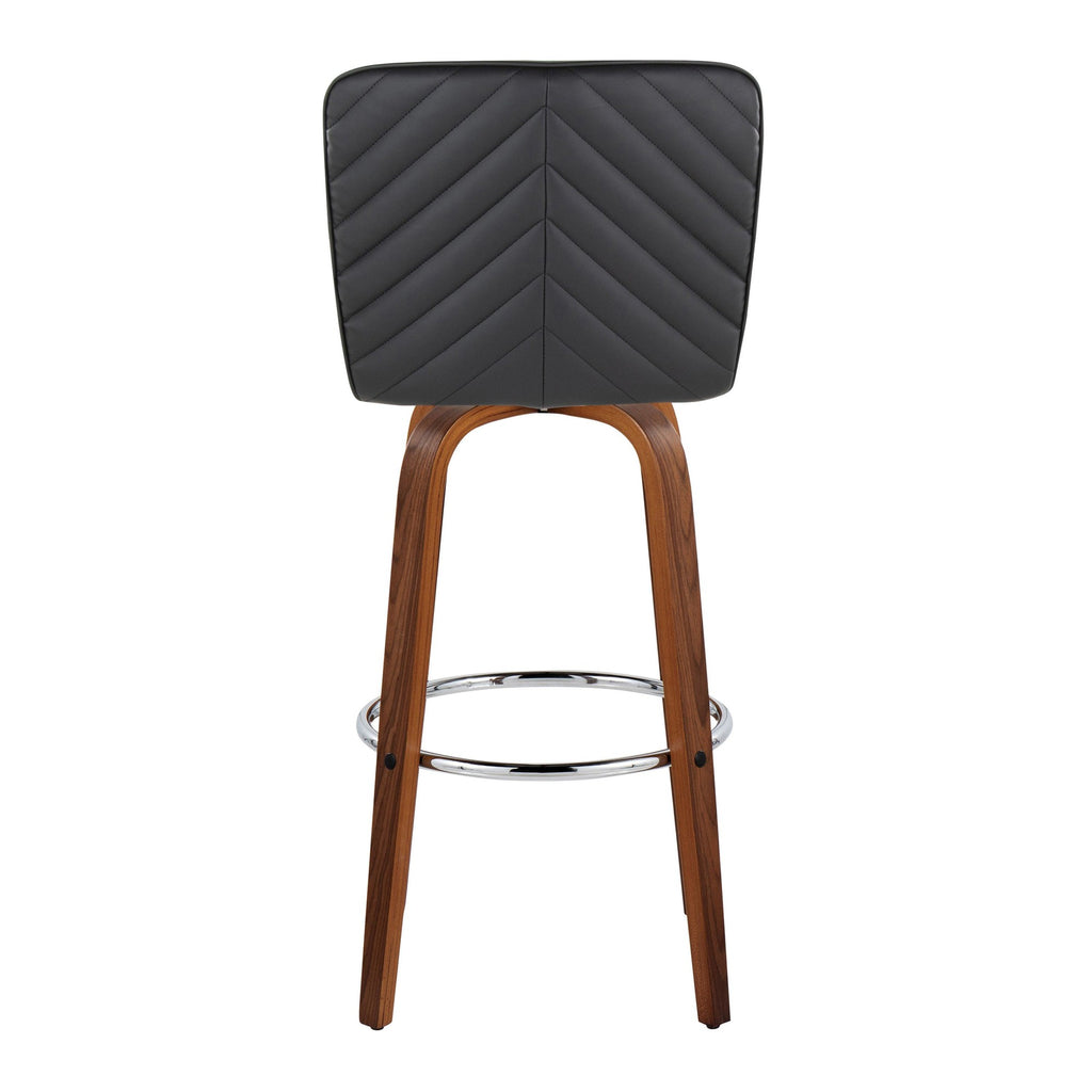 Henry 30" Fixed-Height Barstool - Set of 2 - Walnut Wood, Black PU, Chrome Metal